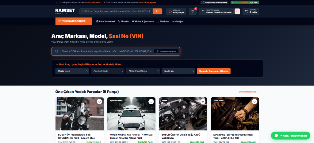 RAMSET Otomotiv — 120 Küresel Marka & 2.138 Model B2B/B2C E-Ticaret Portalı